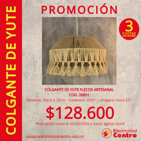 COLGANTE DE YUTE FLECOS ARTESANAL COD. 26891 3 - Electricidad Centro