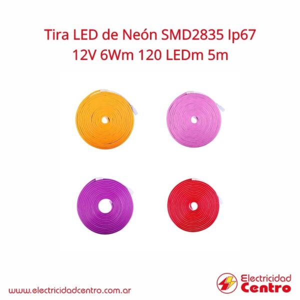 Tira LED de Neón SMD2835 IP67 12V 6Wm 120 LEDm 5m Varios colores - Electricidad Centro 5