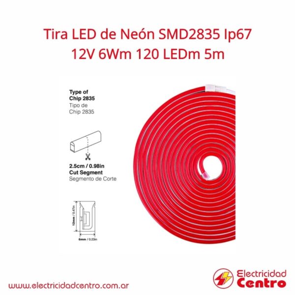 Tira LED de Neón SMD2835 IP67 12V 6Wm 120 LEDm 5m Varios colores - Electricidad Centro 6