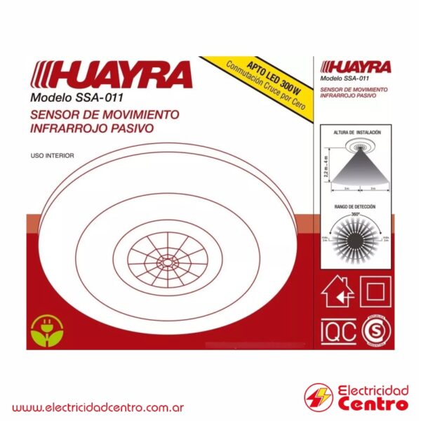 SENSOR MOVIMIENTO HUAYRA TECHO SSA-011 27045 - Electricidad Centro 3